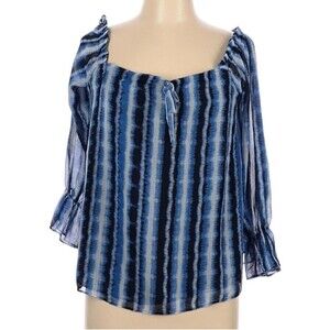 INC International Concepts Off Shoulder Top Size L Blue Semi-Sheer Lightweight